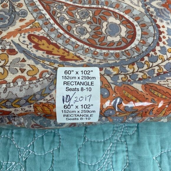 Dena Home round tablecloth Bahia Paisley 70" gold orange gray cream - Picture 3 of 4